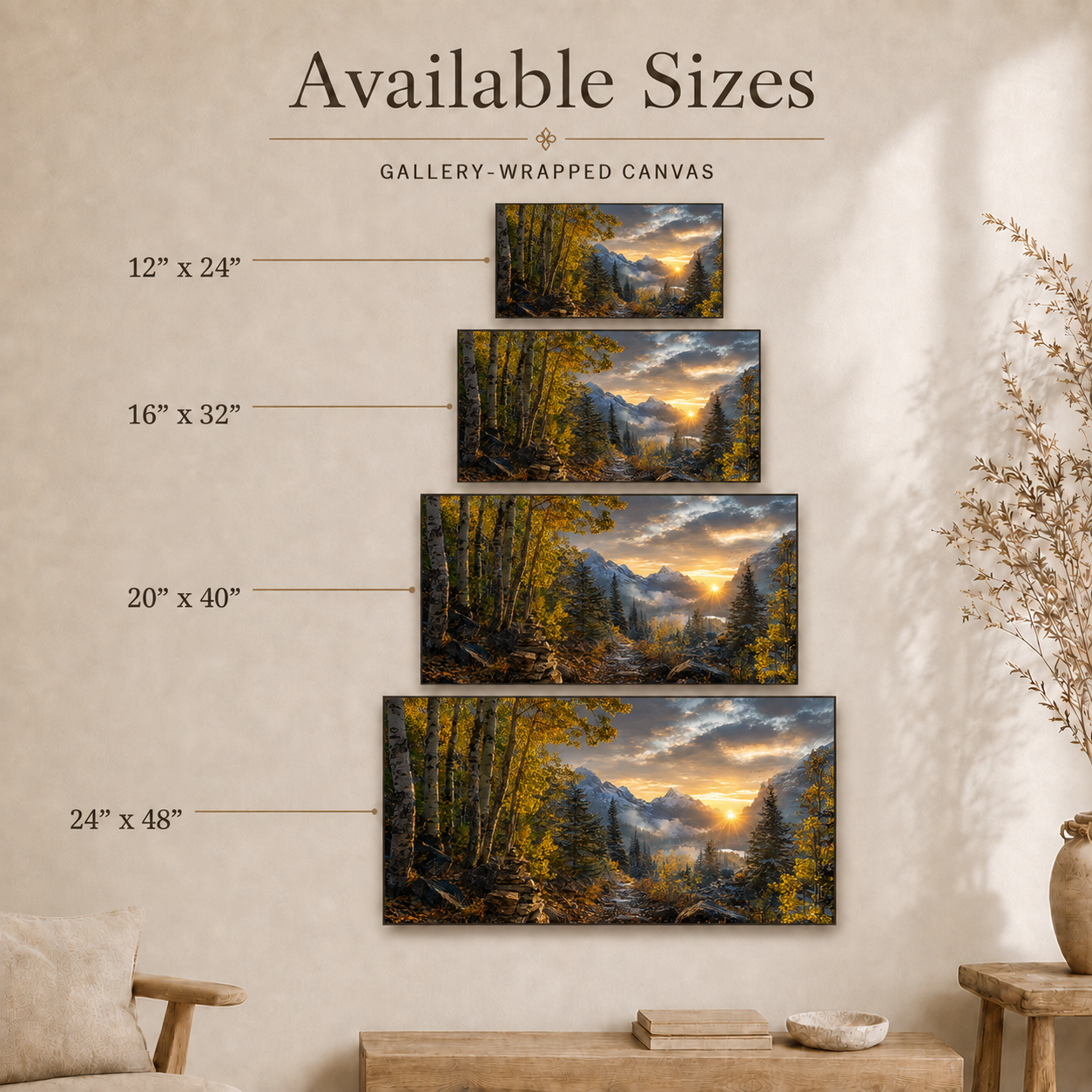 Fall Aspen Sunrise Trail Canvas Print, Colorado Mountain Wall Art