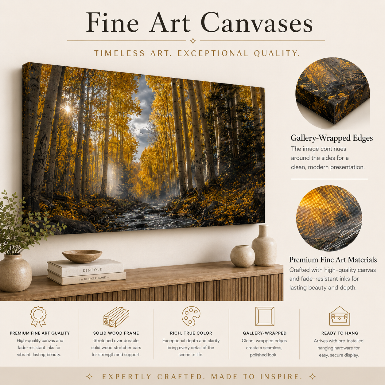Fall Aspen Creek Canvas Print, Colorado Mountain Forest Wall Art