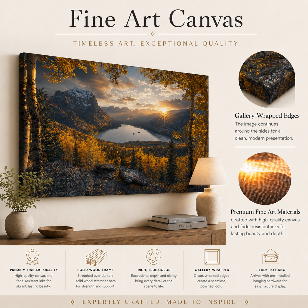 Fall Aspen Peak Expanse Canvas Print, Colorado Mountain Lake Wall Art