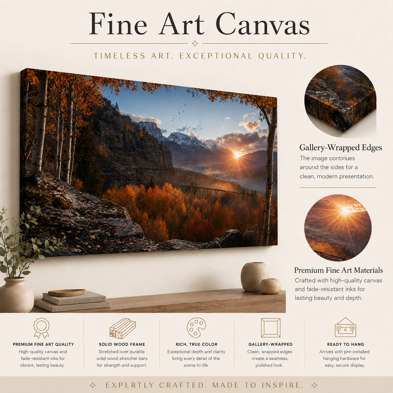 Fall Aspen Crimson Expanse Canvas Print, Colorado Mountain Wall Art