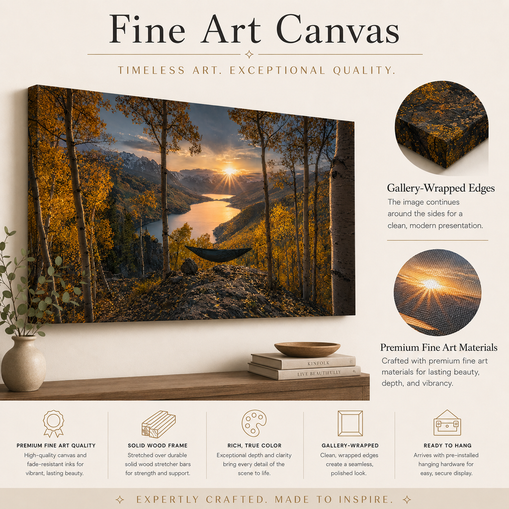Fall Aspen Hammock Canvas Print, Colorado Mountain Sunset Wall Art