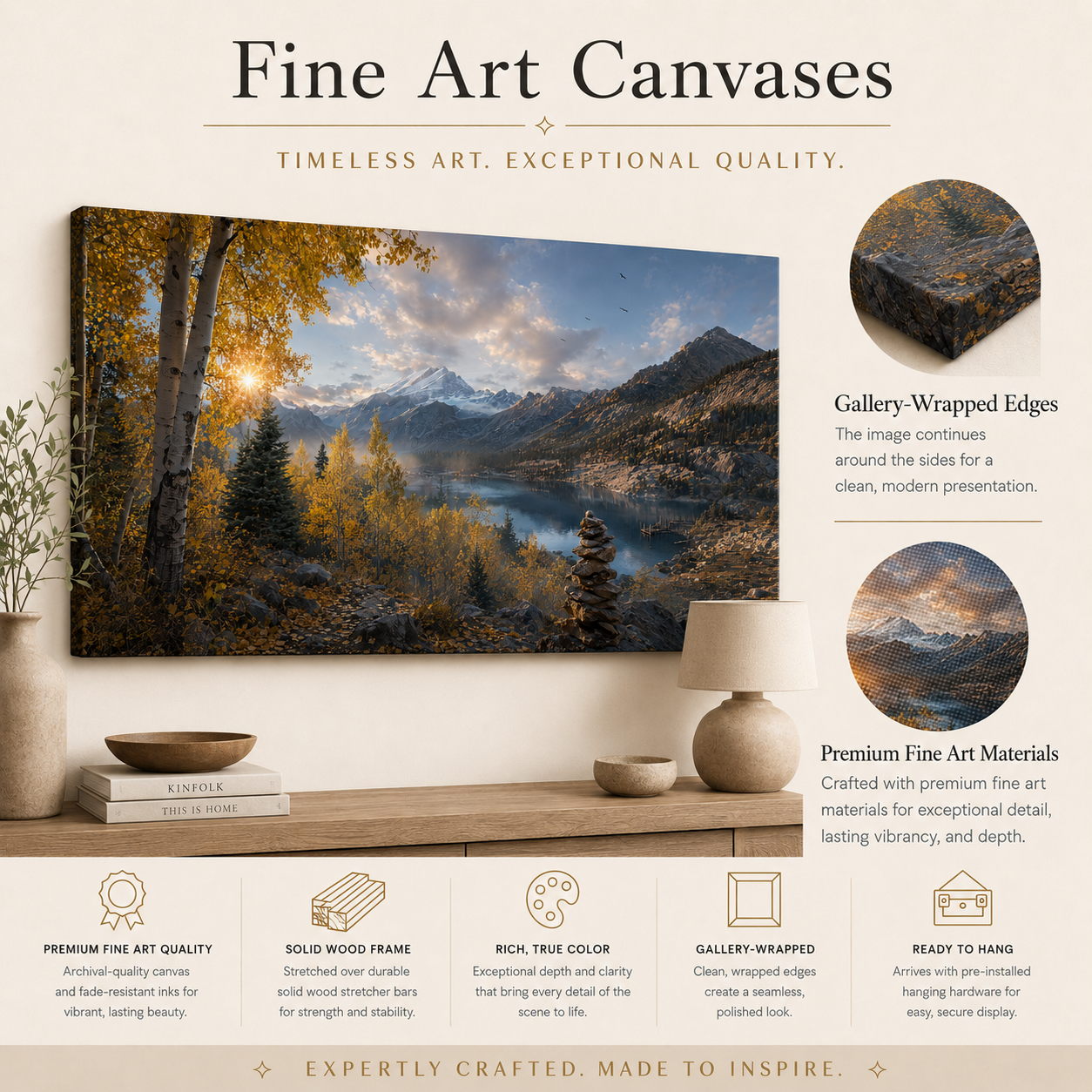 Fall Aspen Lake Overlook Canvas Print, Colorado Mountain Wall Art
