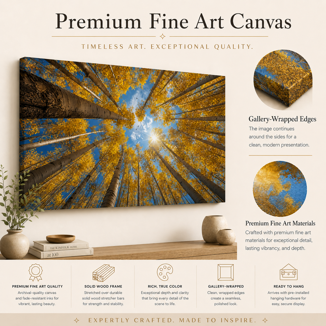 Fall Aspen Birch Canopy Canvas Print, Colorado Sky Wall Art
