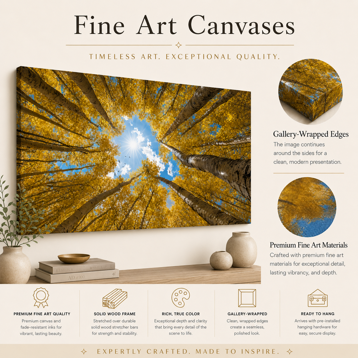 Fall Aspen Canopy Canvas Print, Colorado Sunburst Sky Wall Art