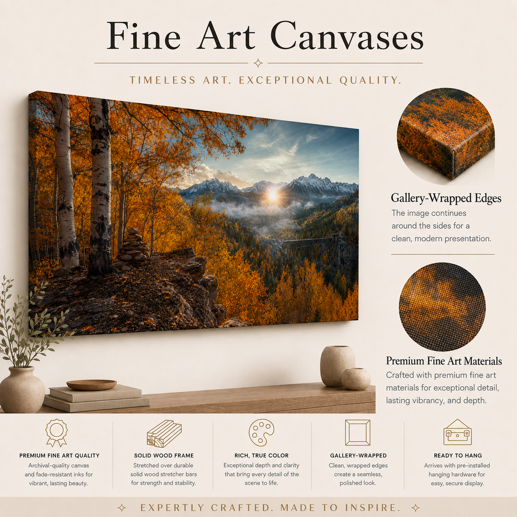Fall Aspen Overlook Canvas Print, Colorado Mountain Valley Wall Art