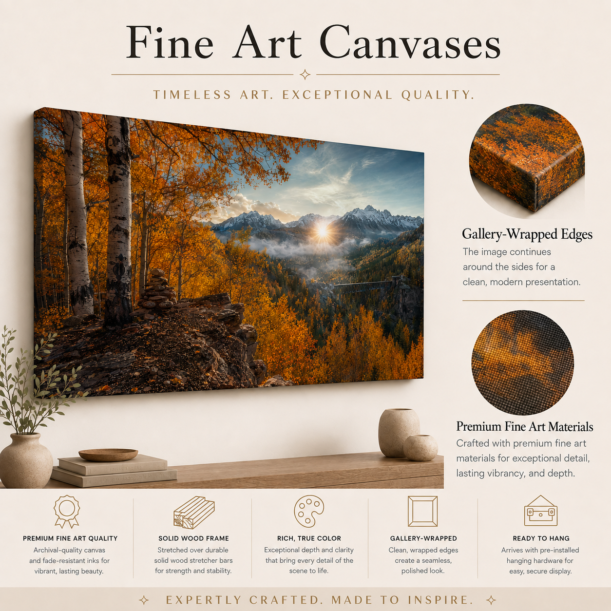 Fall Aspen Overlook Canvas Print, Colorado Mountain Valley Wall Art