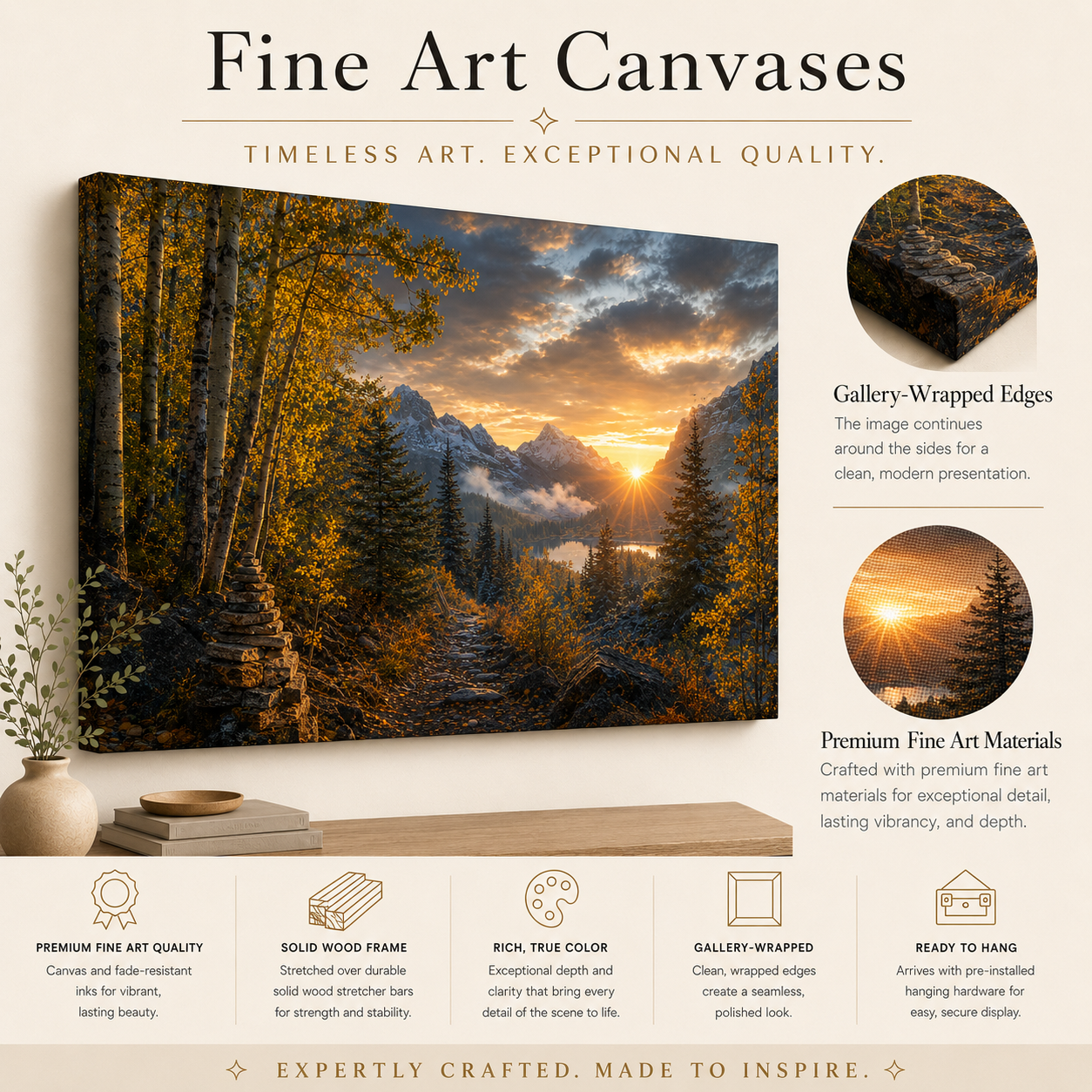 Fall Aspen Sunrise Trail Canvas Print, Colorado Mountain Wall Art