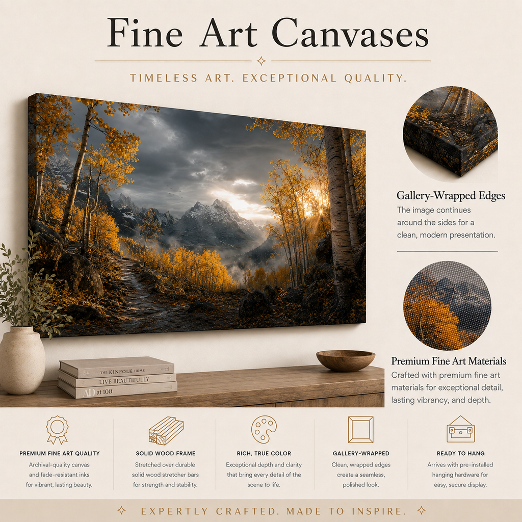 Fall Aspen Storm Trail Canvas Print, Colorado Mountain Wall Art