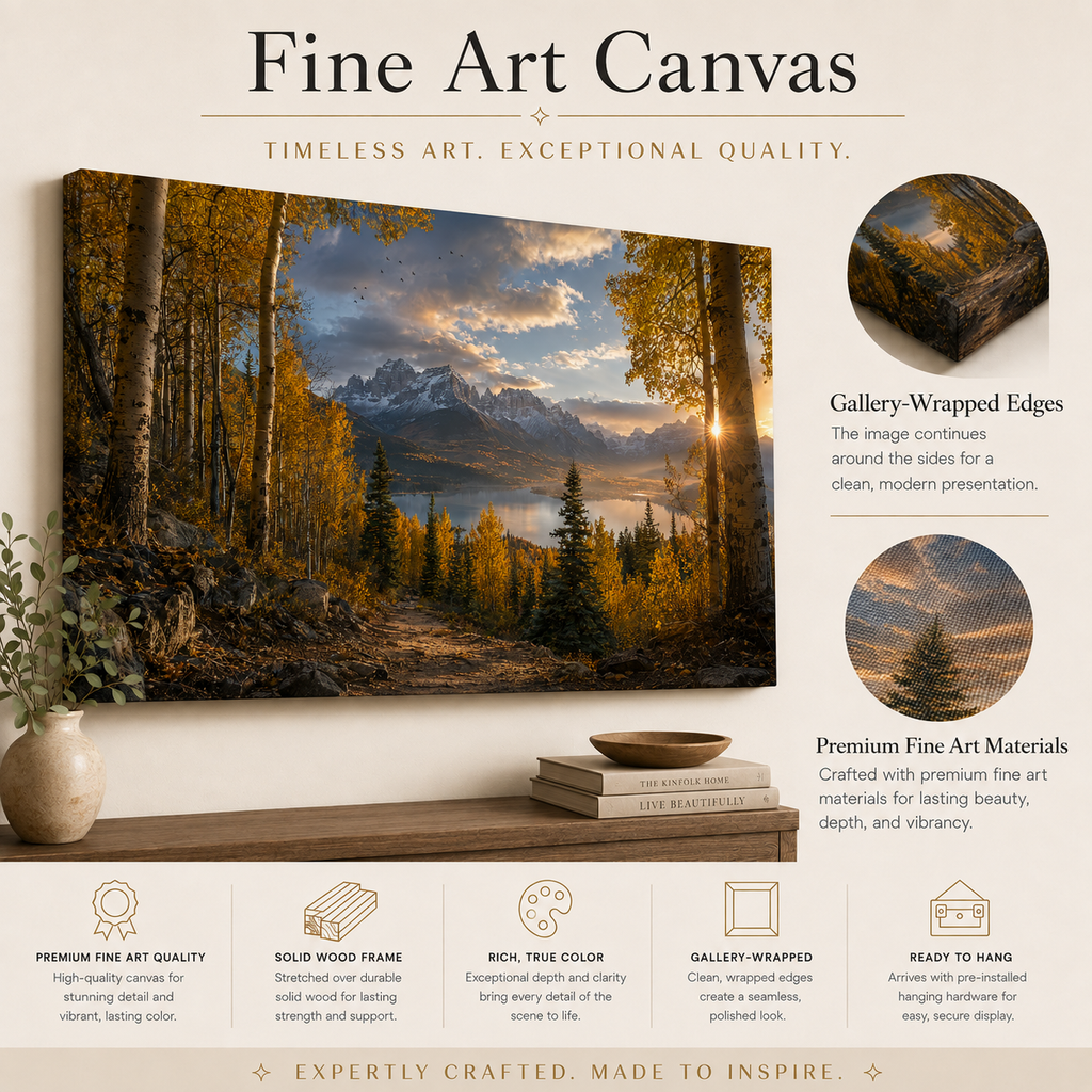 Fall Aspen Trail Canvas Print, Colorado Mountain Lake Autumn Wall Art