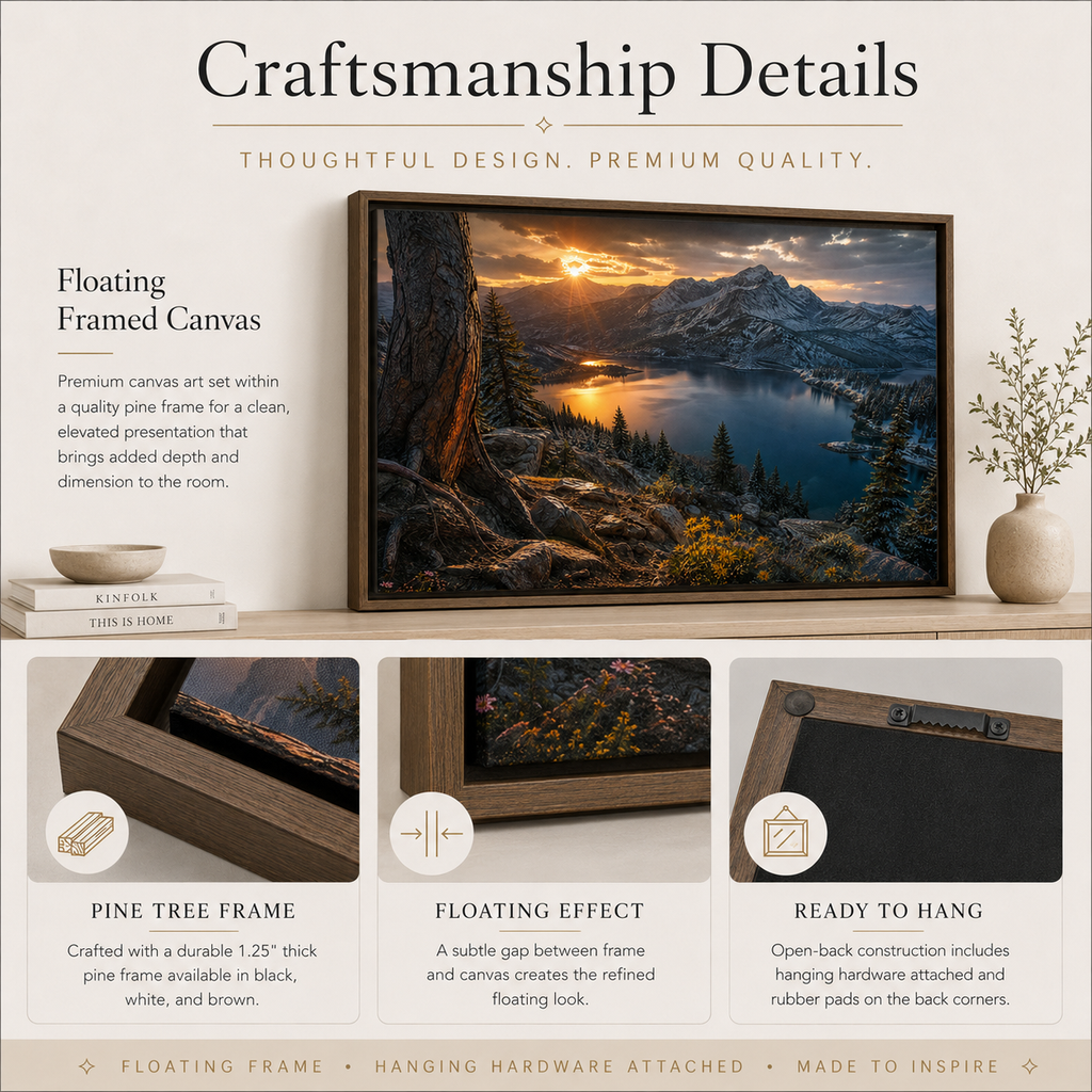 Colorado Mountain Wall Art Floating Frame Canvas Print