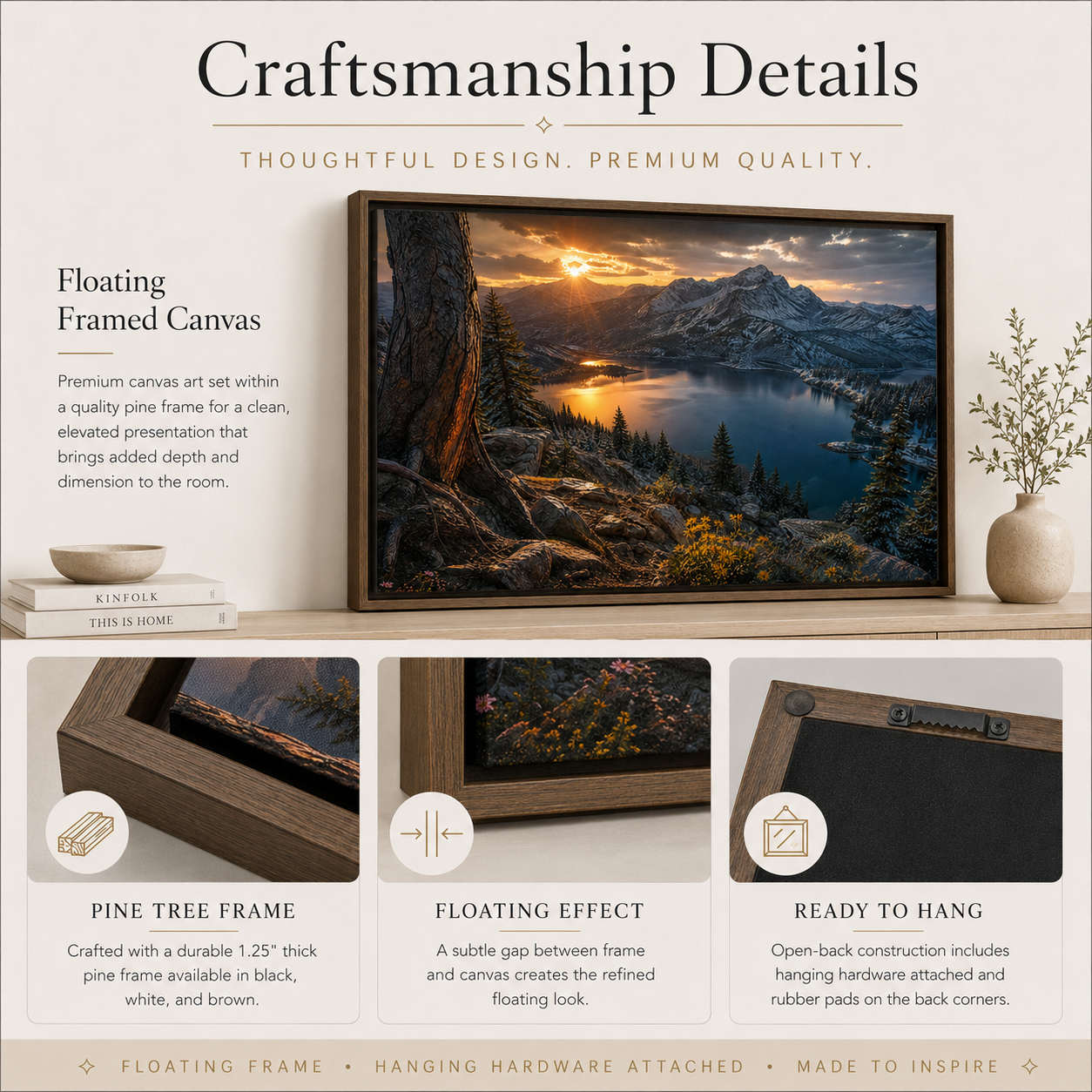 Colorado Mountain Wall Art Floating Frame Canvas Print