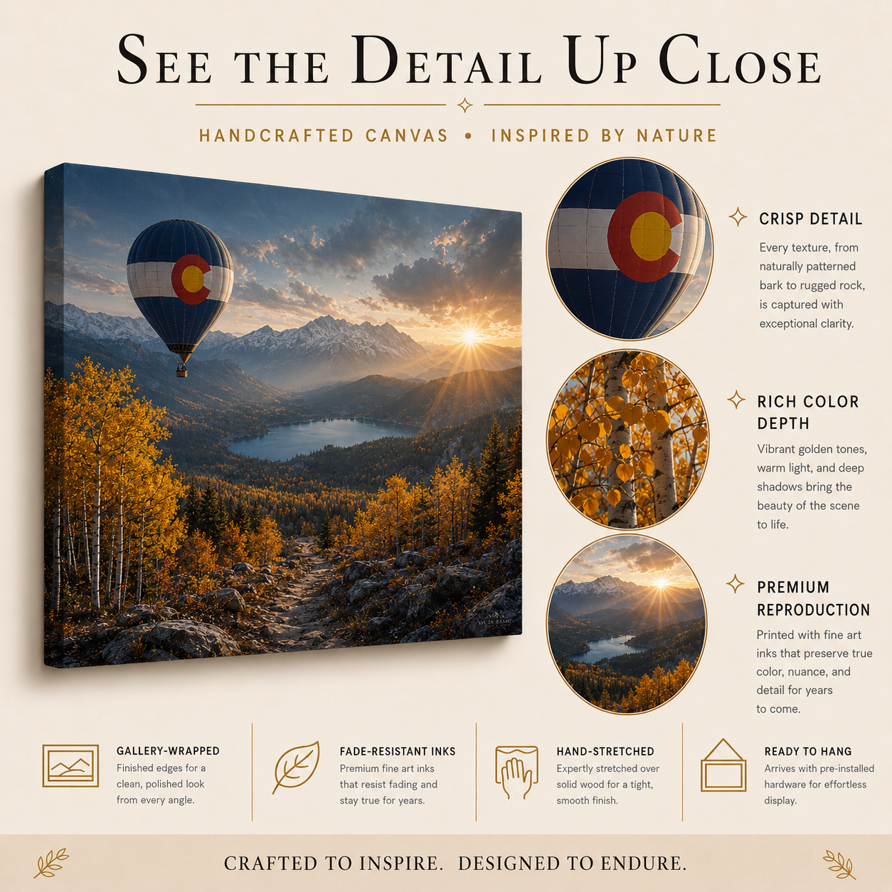 Colorado Flag Hot Air Balloon Canvas Print, Fall Aspen Mountain Wall Art