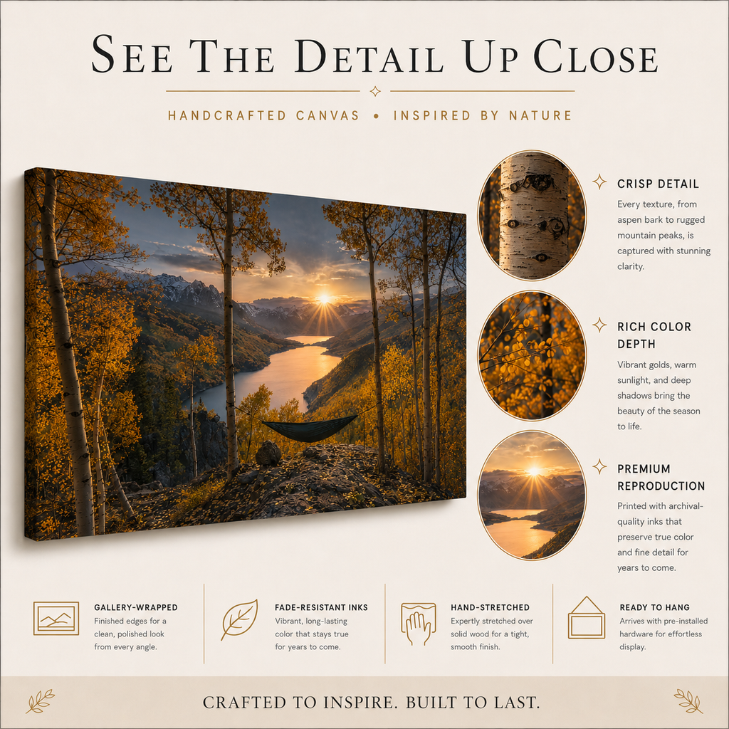 Fall Aspen Hammock Canvas Print, Colorado Mountain Sunset Wall Art
