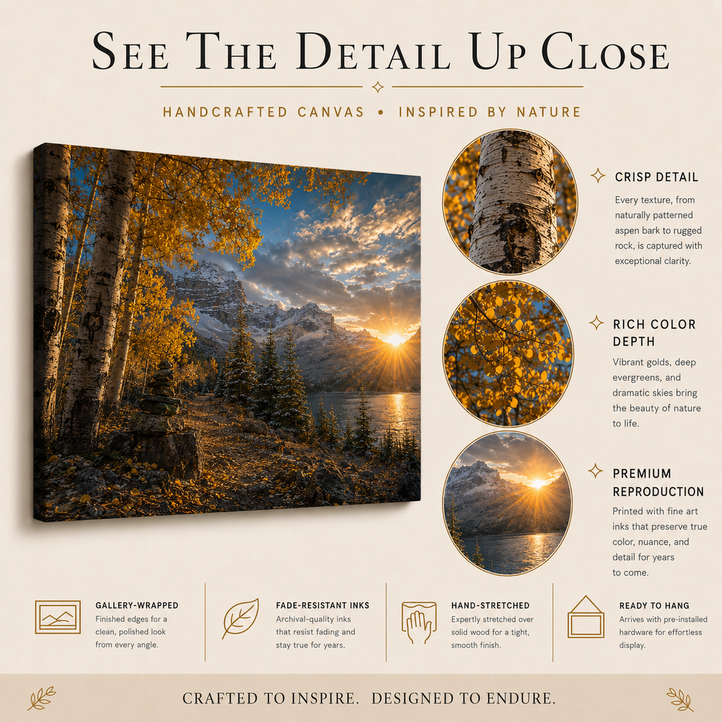 Fall Aspen Lakeside Canvas Print, Colorado Mountain Sunrise Wall Art