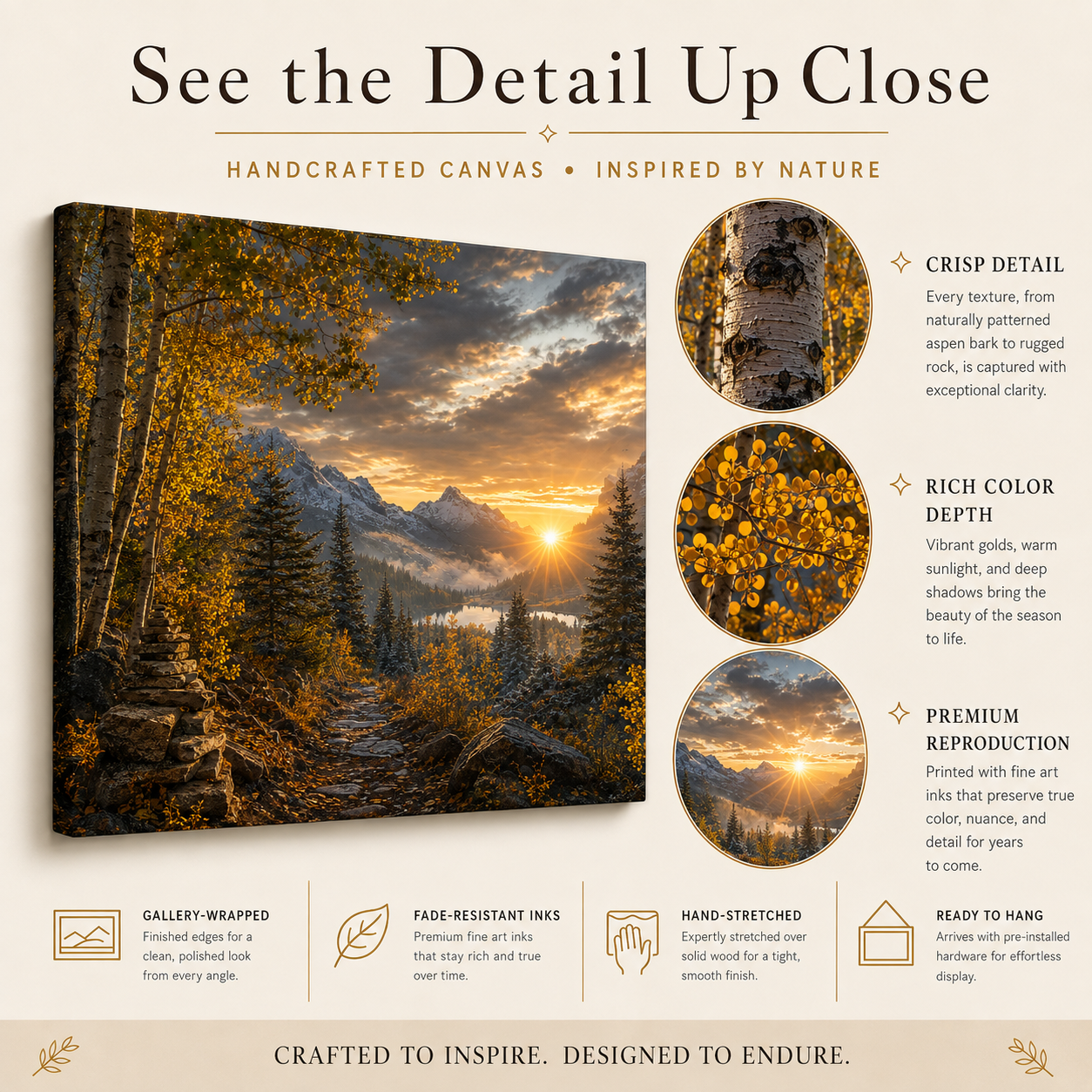 Fall Aspen Sunrise Trail Canvas Print, Colorado Mountain Wall Art