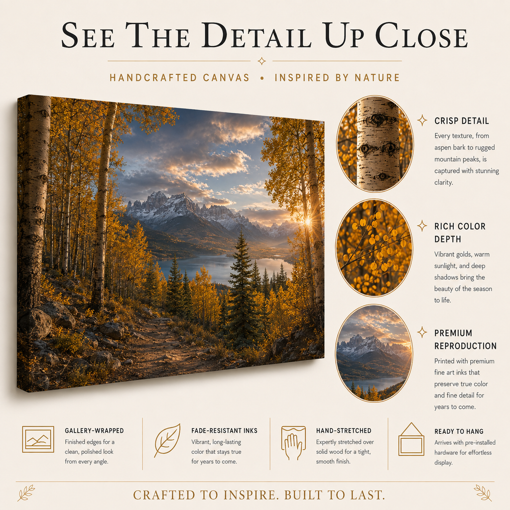 Fall Aspen Trail Canvas Print, Colorado Mountain Lake Autumn Wall Art
