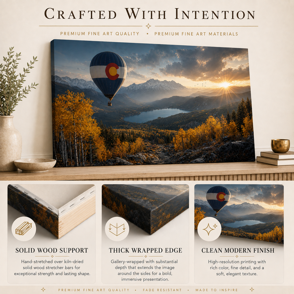 Colorado Flag Hot Air Balloon Canvas Print, Fall Aspen Mountain Wall Art