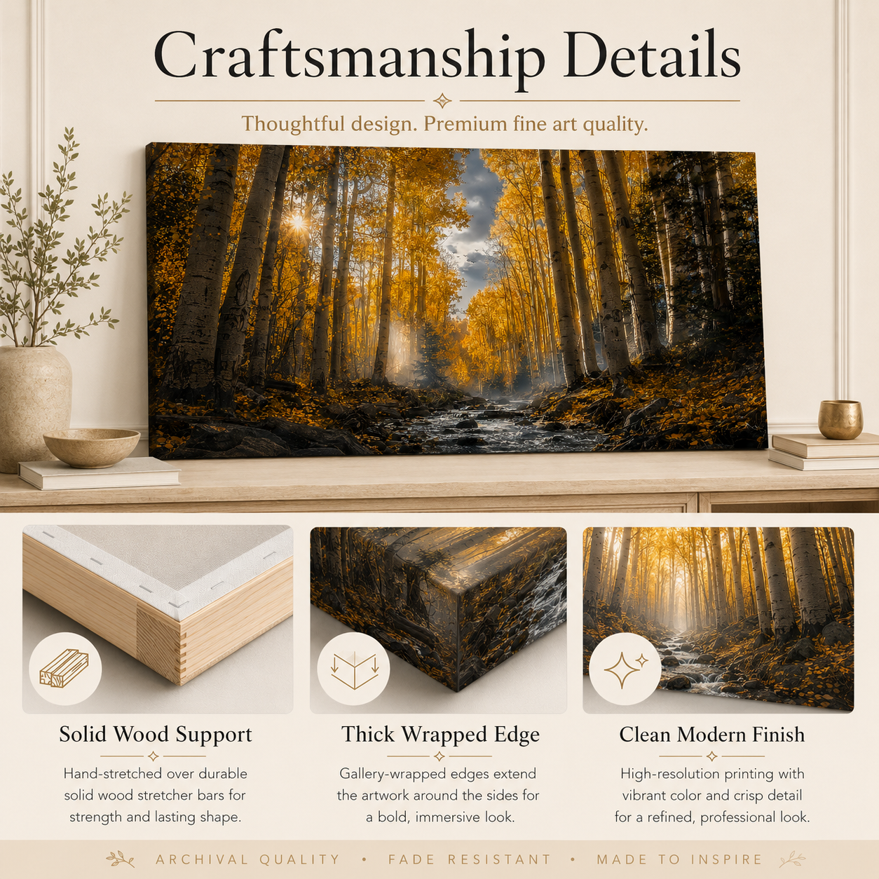 Fall Aspen Creek Canvas Print, Colorado Mountain Forest Wall Art