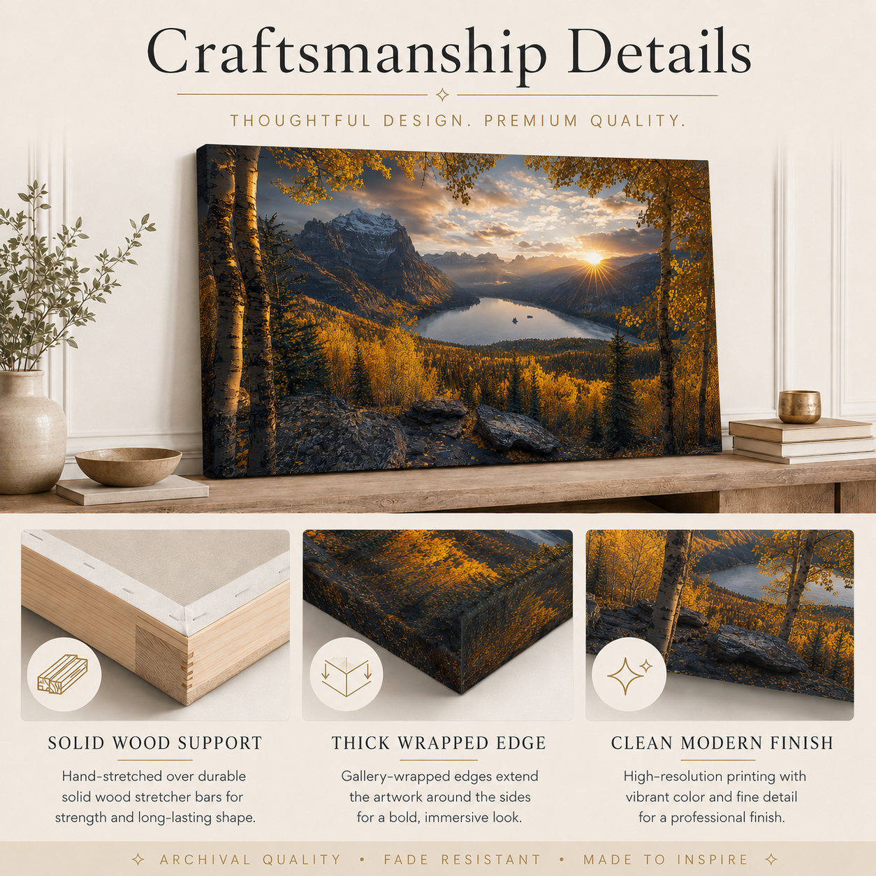 Fall Aspen Peak Expanse Canvas Print, Colorado Mountain Lake Wall Art