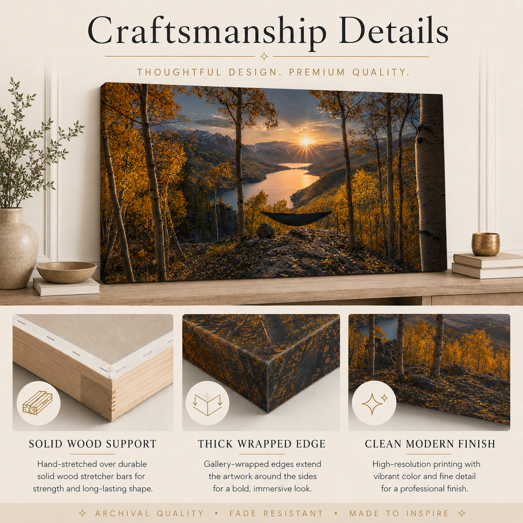 Fall Aspen Hammock Canvas Print, Colorado Mountain Sunset Wall Art