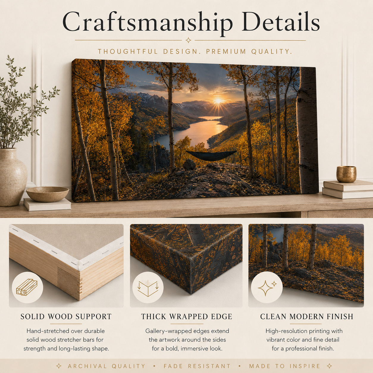 Fall Aspen Hammock Canvas Print, Colorado Mountain Sunset Wall Art