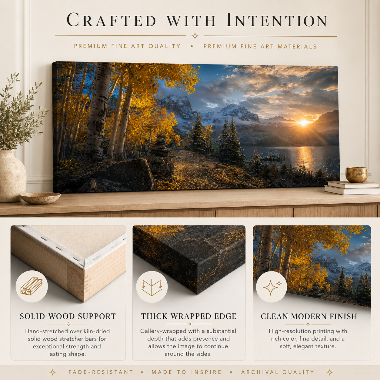 Fall Aspen Lakeside Canvas Print, Colorado Mountain Sunrise Wall Art