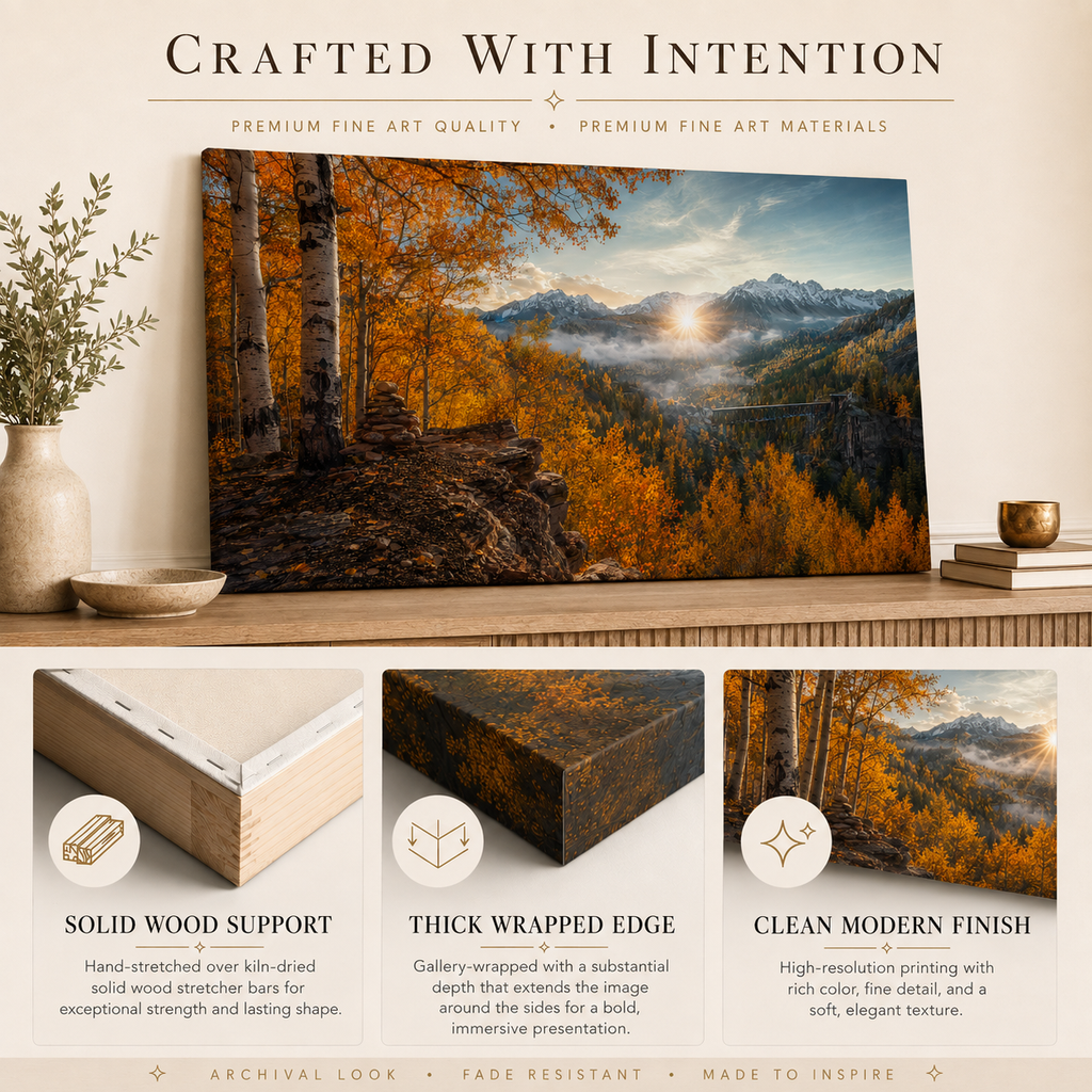 Fall Aspen Overlook Canvas Print, Colorado Mountain Valley Wall Art
