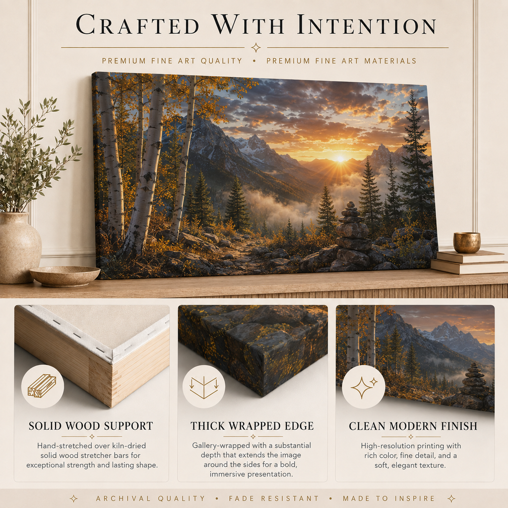 Fall Aspen Sunrise Trail Canvas Print, Colorado Mountain Wall Art
