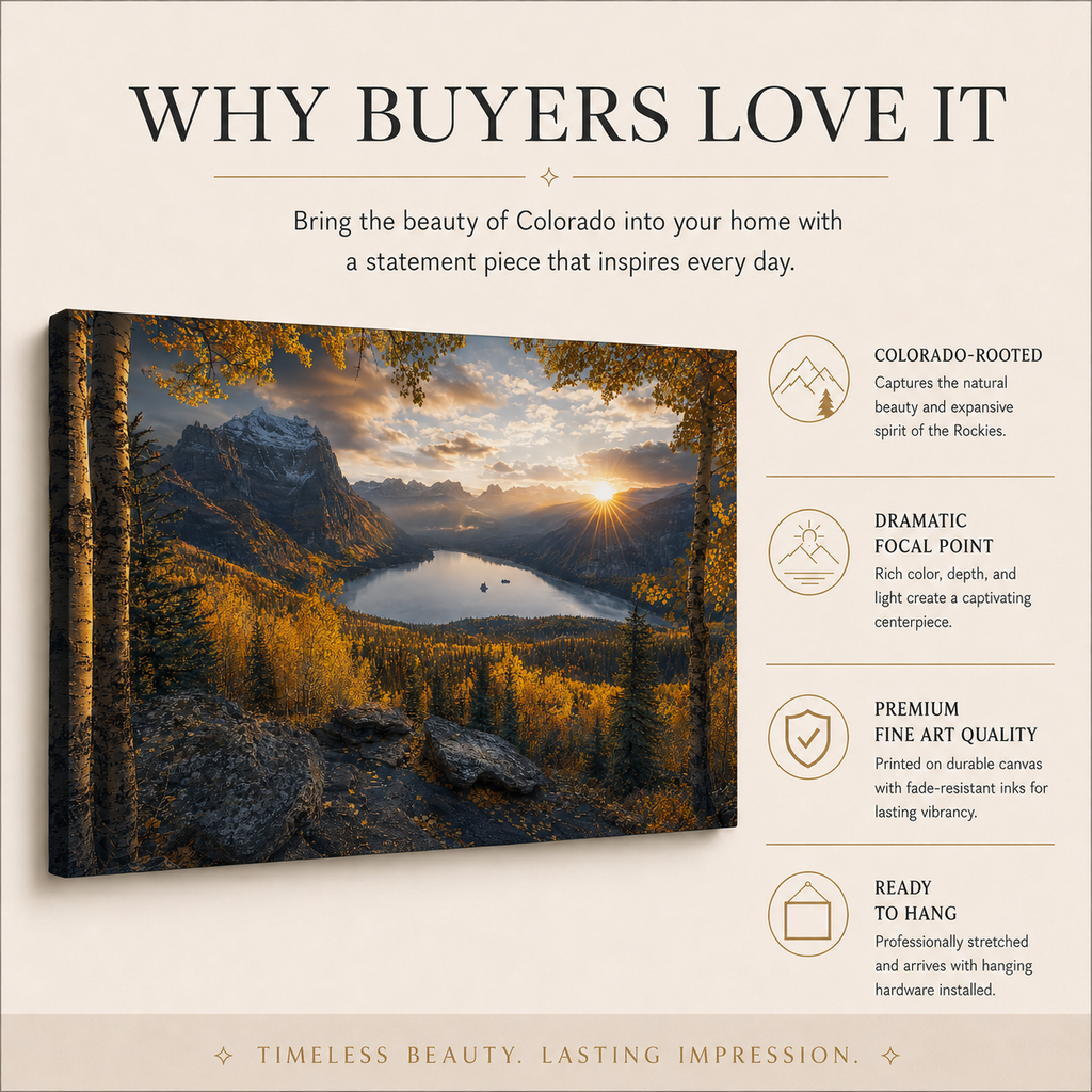 Fall Aspen Peak Expanse Canvas Print, Colorado Mountain Lake Wall Art