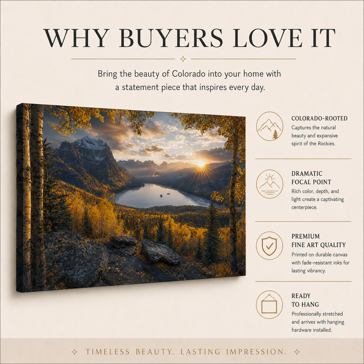 Fall Aspen Peak Expanse Canvas Print, Colorado Mountain Lake Wall Art