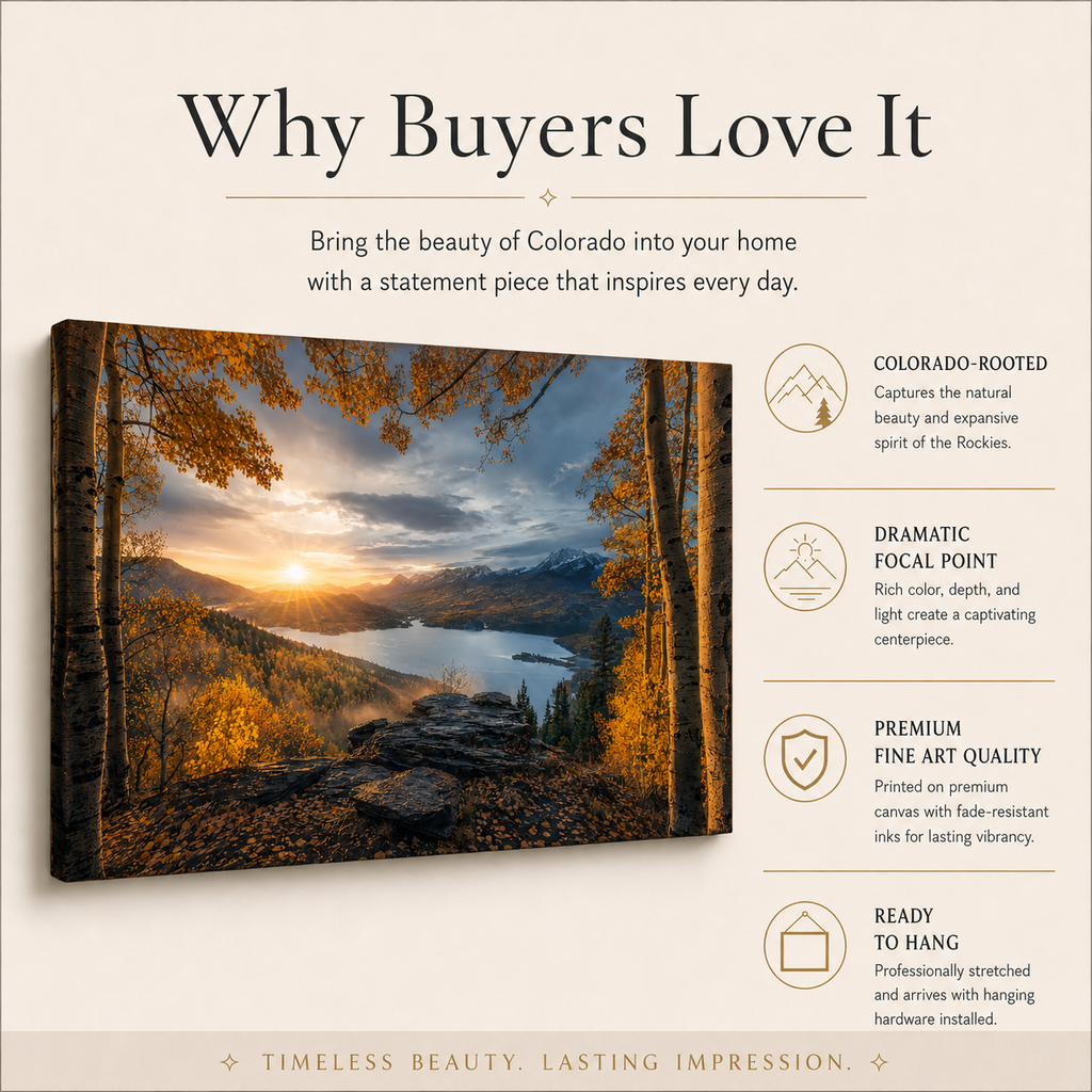 Fall Aspen Expanse Canvas Print, Colorado Mountain Sunrise Wall Art