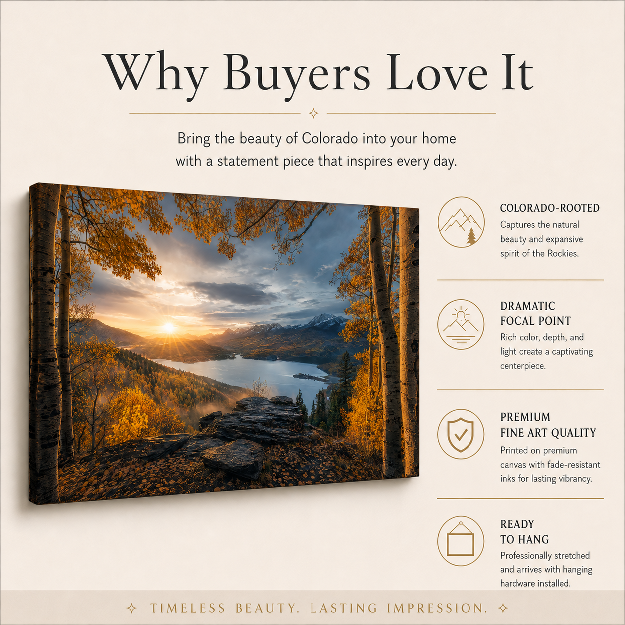 Fall Aspen Expanse Canvas Print, Colorado Mountain Sunrise Wall Art