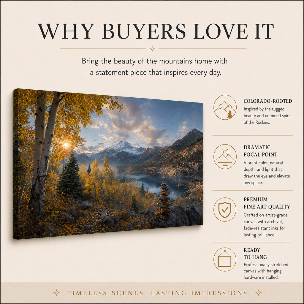 Fall Aspen Lake Overlook Canvas Print, Colorado Mountain Wall Art