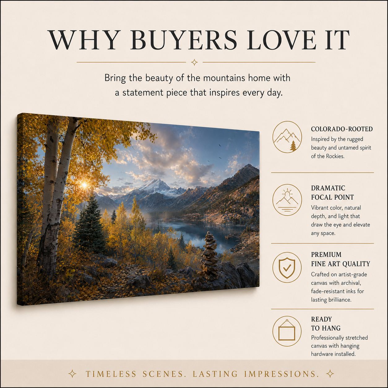 Fall Aspen Lake Overlook Canvas Print, Colorado Mountain Wall Art