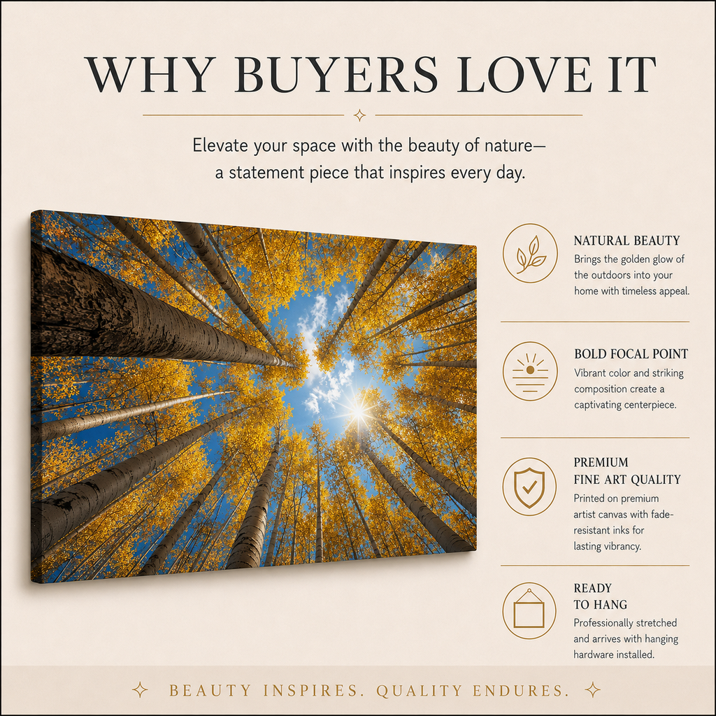 Fall Aspen Birch Canopy Canvas Print, Colorado Sky Wall Art