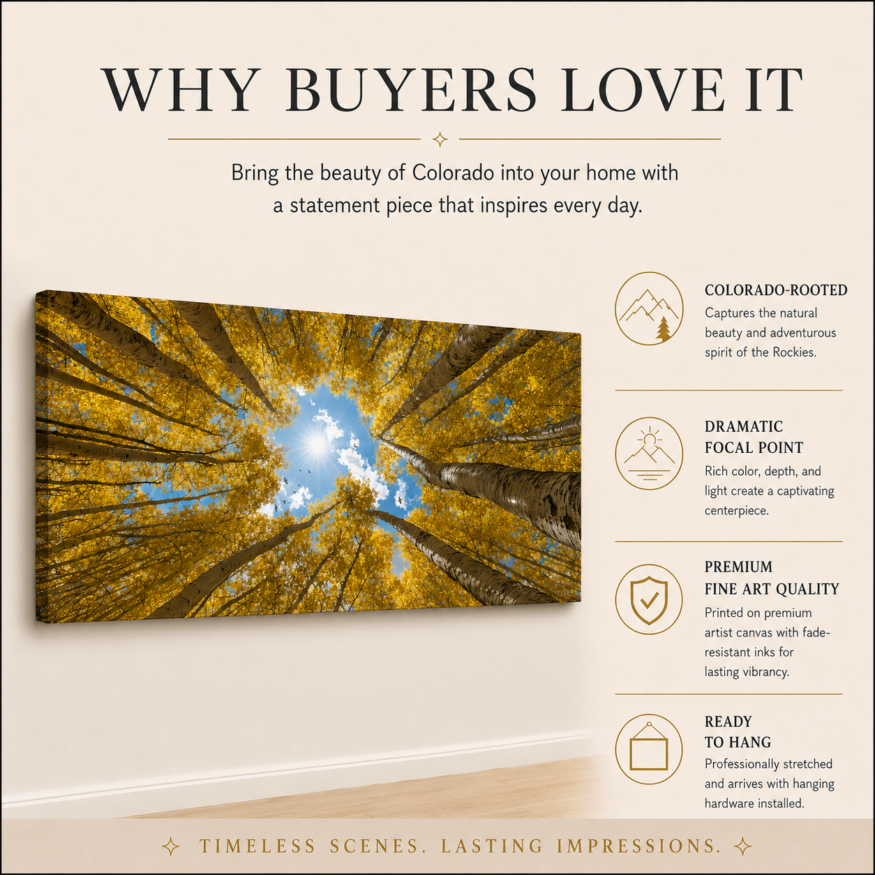 Fall Aspen Canopy Canvas Print, Colorado Sunburst Sky Wall Art