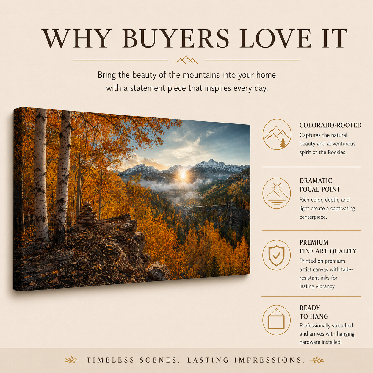 Fall Aspen Overlook Canvas Print, Colorado Mountain Valley Wall Art