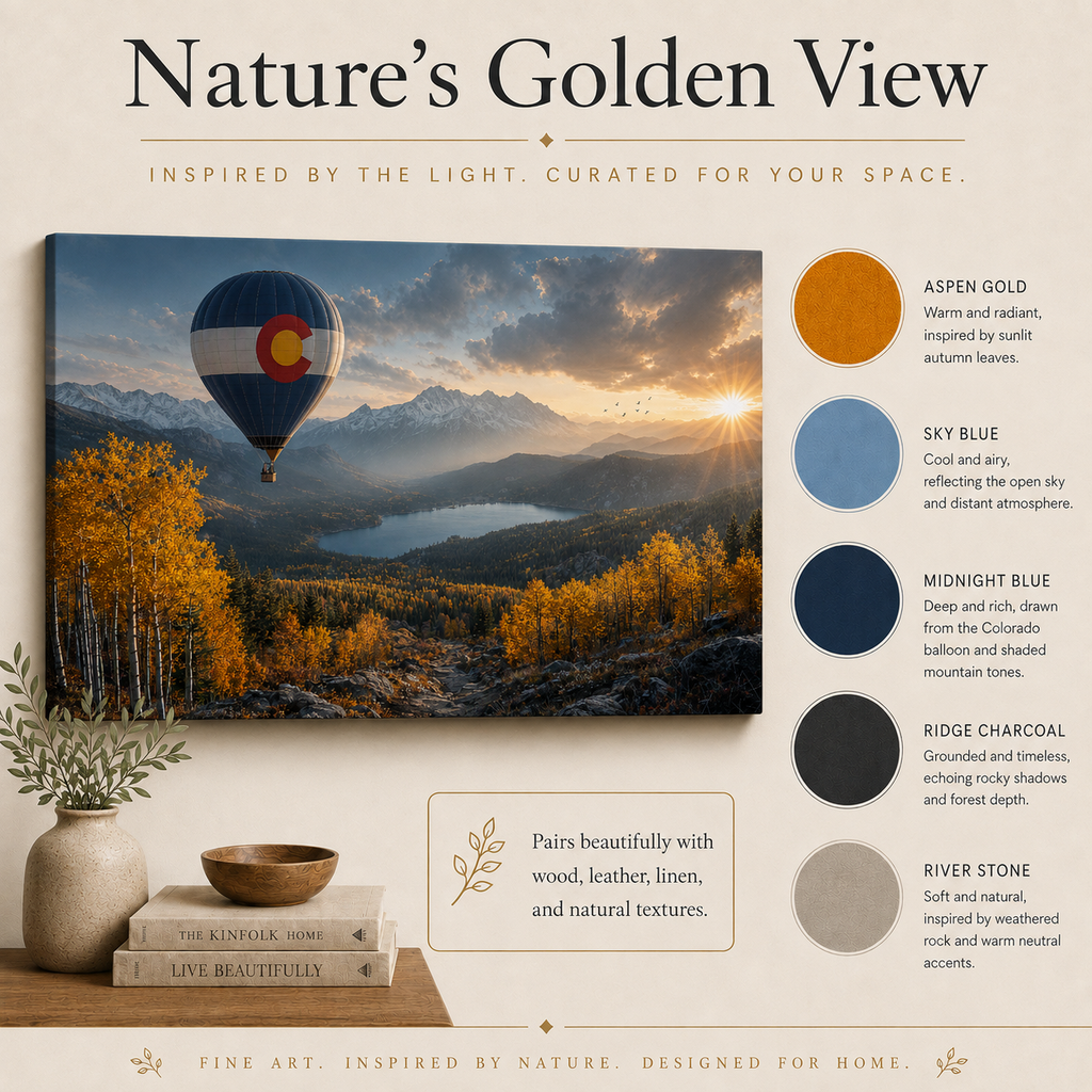 Colorado Flag Hot Air Balloon Canvas Print, Fall Aspen Mountain Wall Art