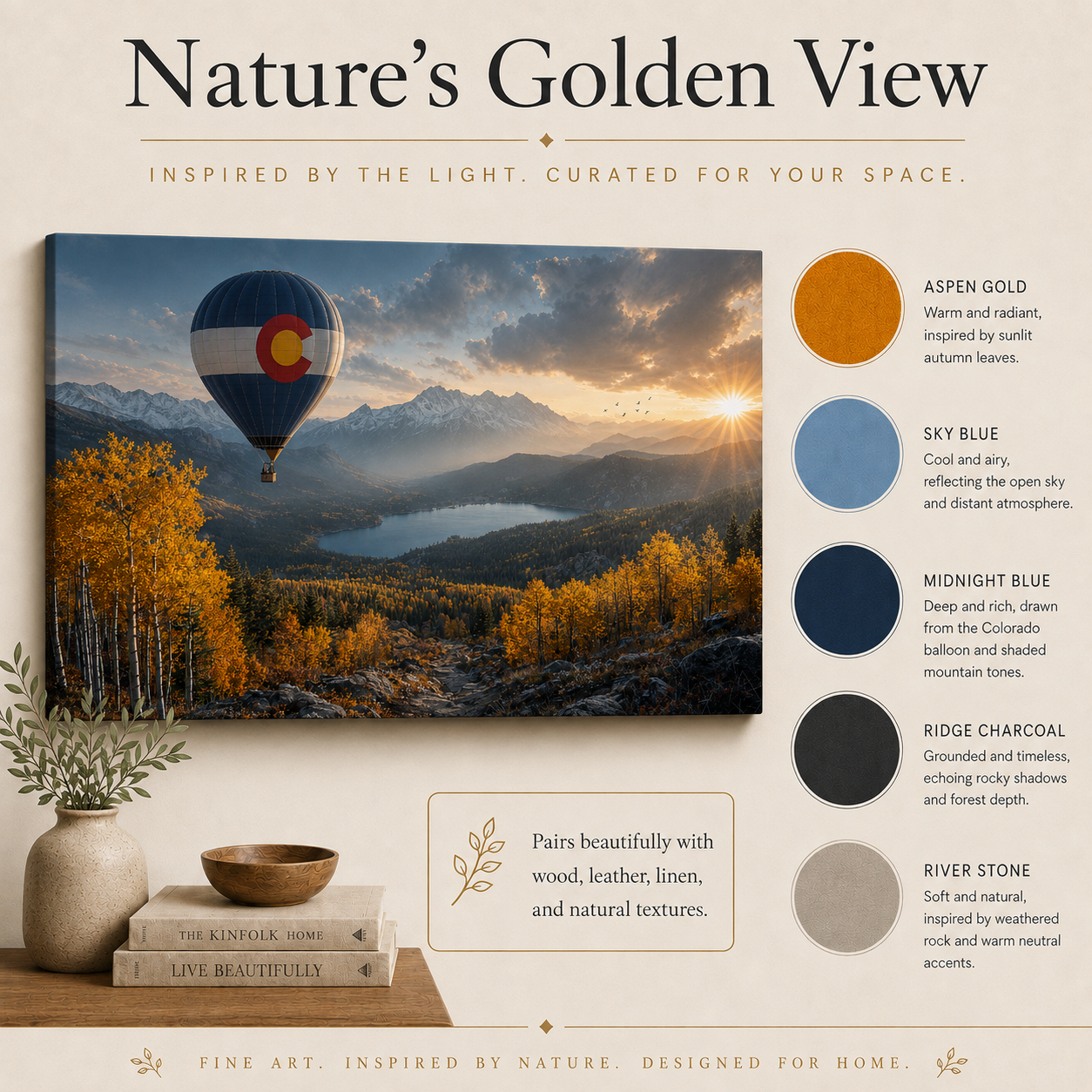 Colorado Flag Hot Air Balloon Canvas Print, Fall Aspen Mountain Wall Art