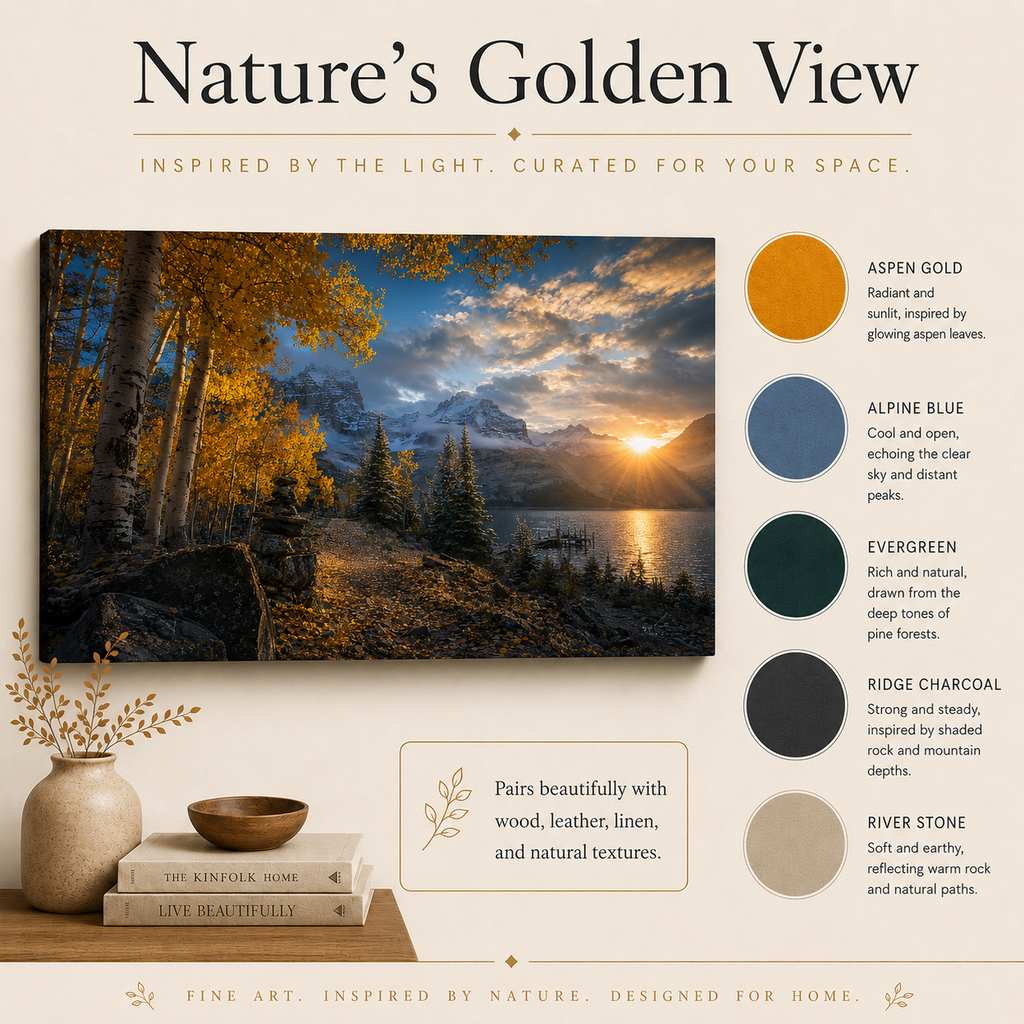 Fall Aspen Lakeside Canvas Print, Colorado Mountain Sunrise Wall Art