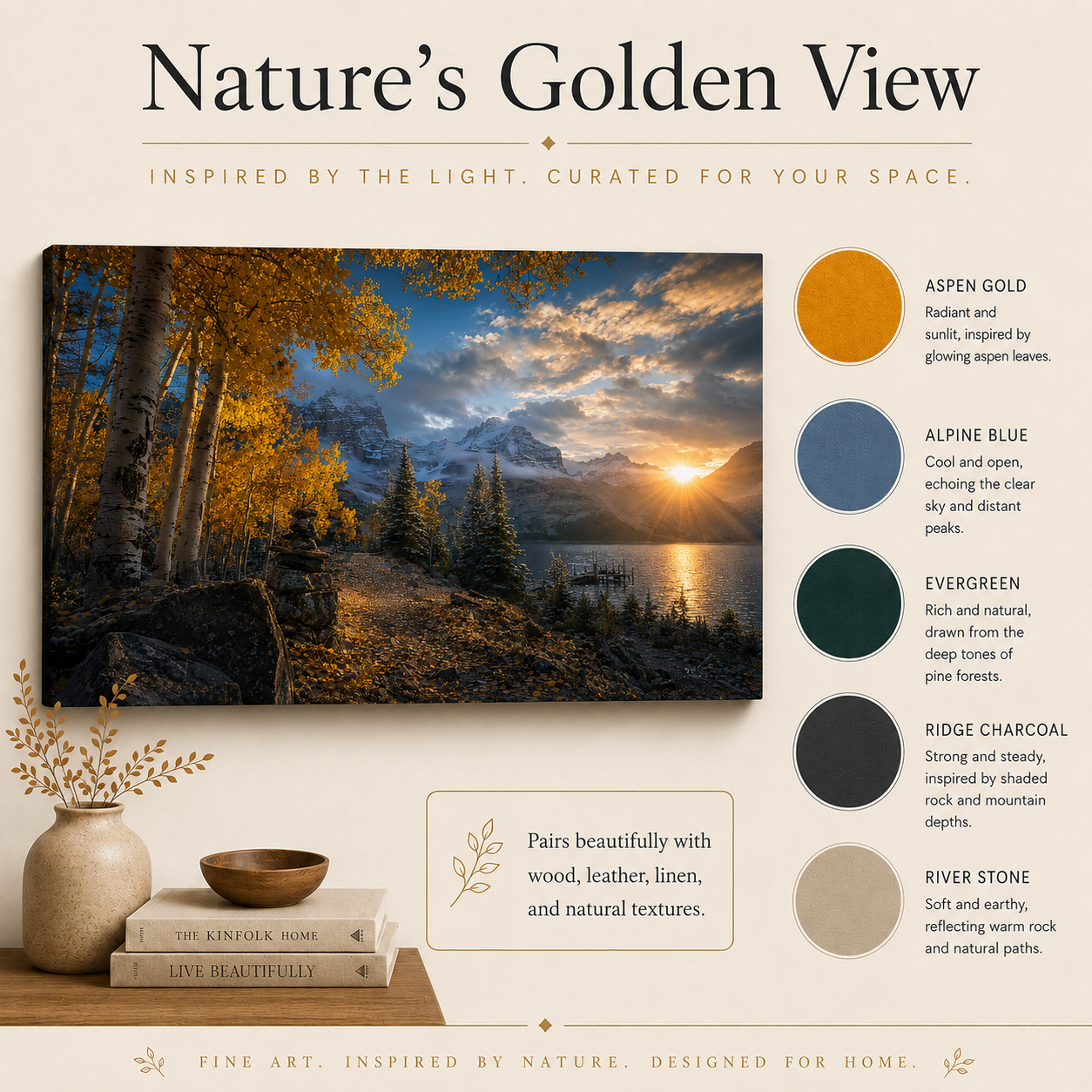 Fall Aspen Lakeside Canvas Print, Colorado Mountain Sunrise Wall Art
