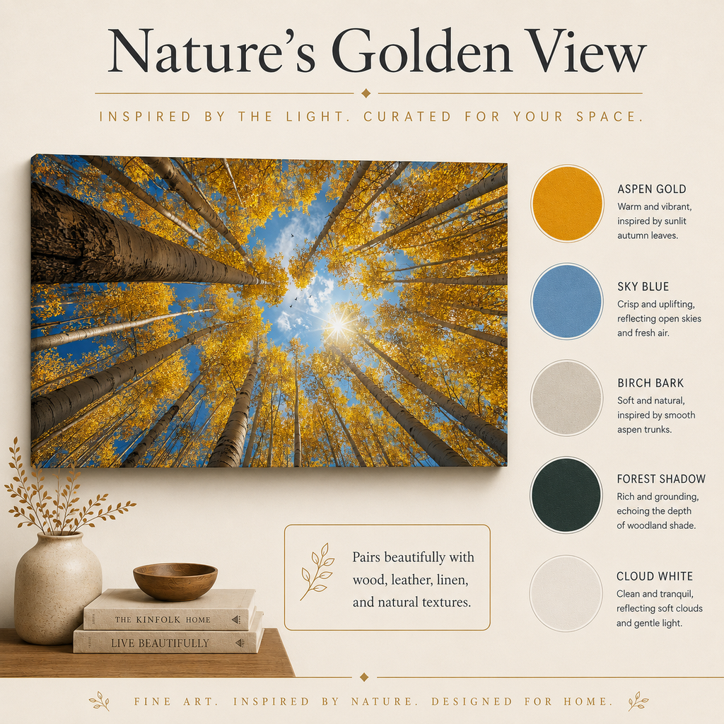 Fall Aspen Birch Canopy Canvas Print, Colorado Sky Wall Art