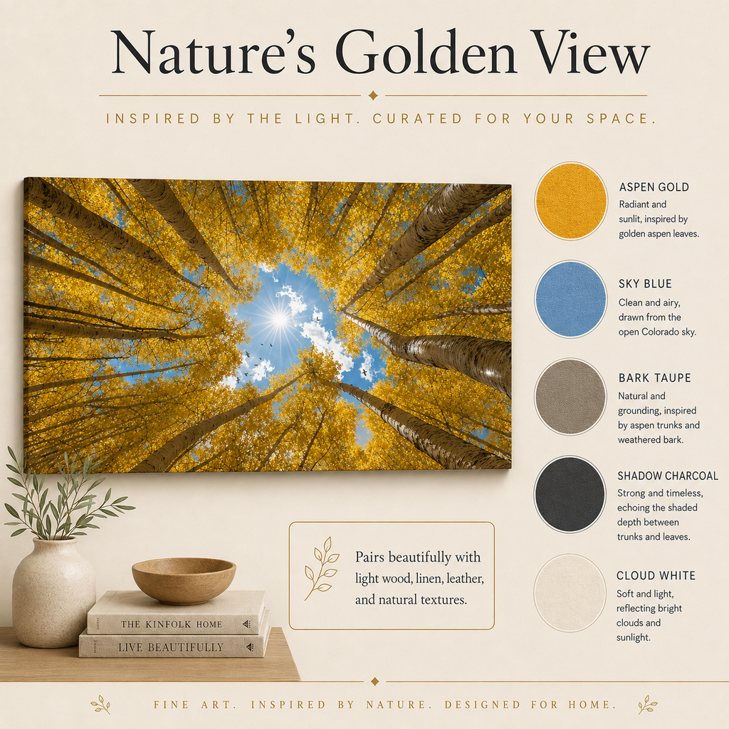 Fall Aspen Canopy Canvas Print, Colorado Sunburst Sky Wall Art