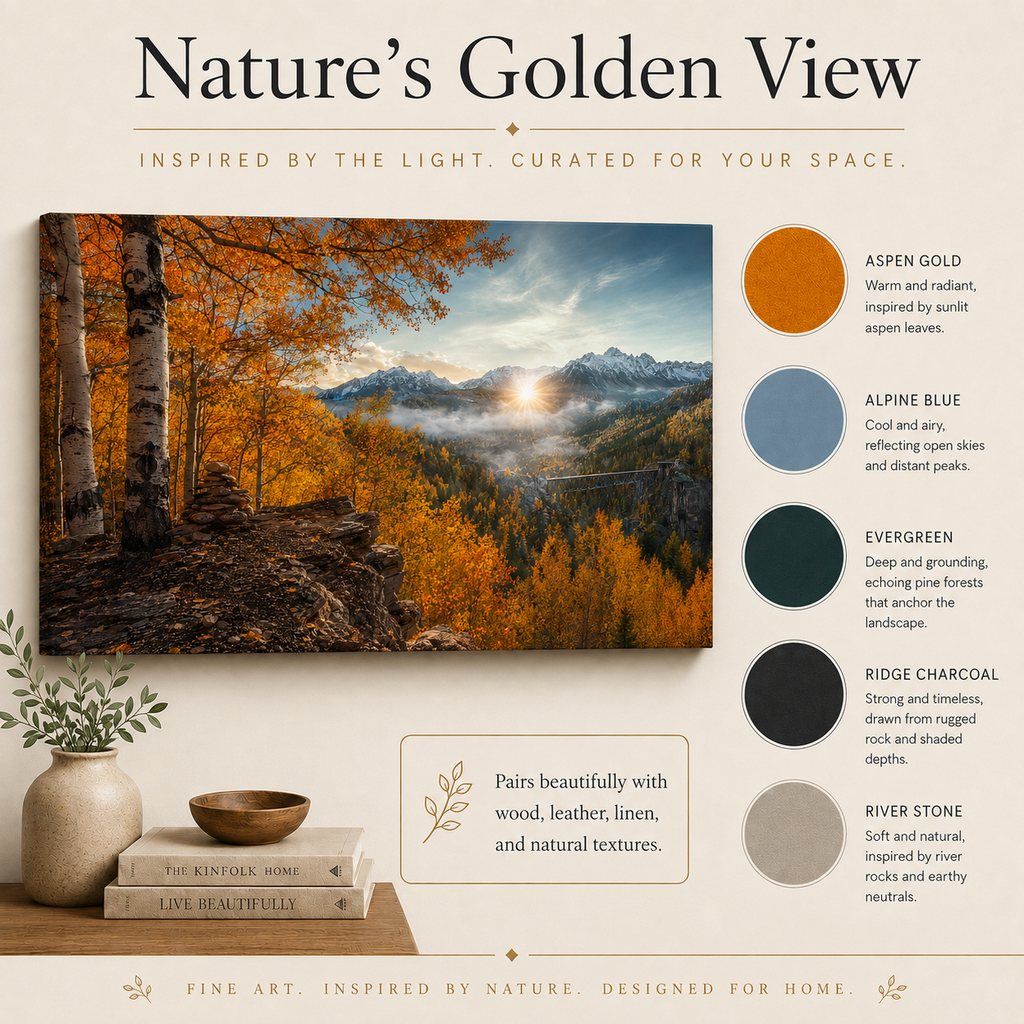 Fall Aspen Overlook Canvas Print, Colorado Mountain Valley Wall Art