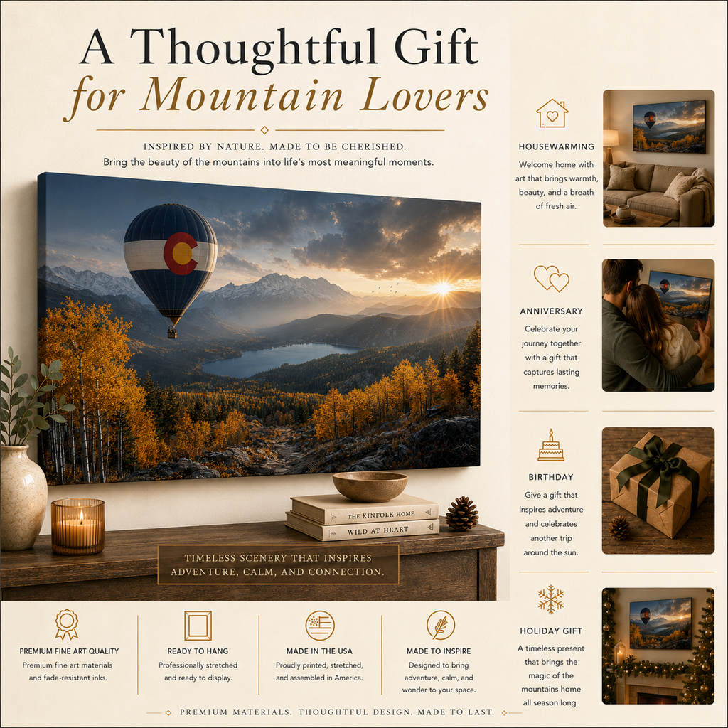 Colorado Flag Hot Air Balloon Canvas Print, Fall Aspen Mountain Wall Art
