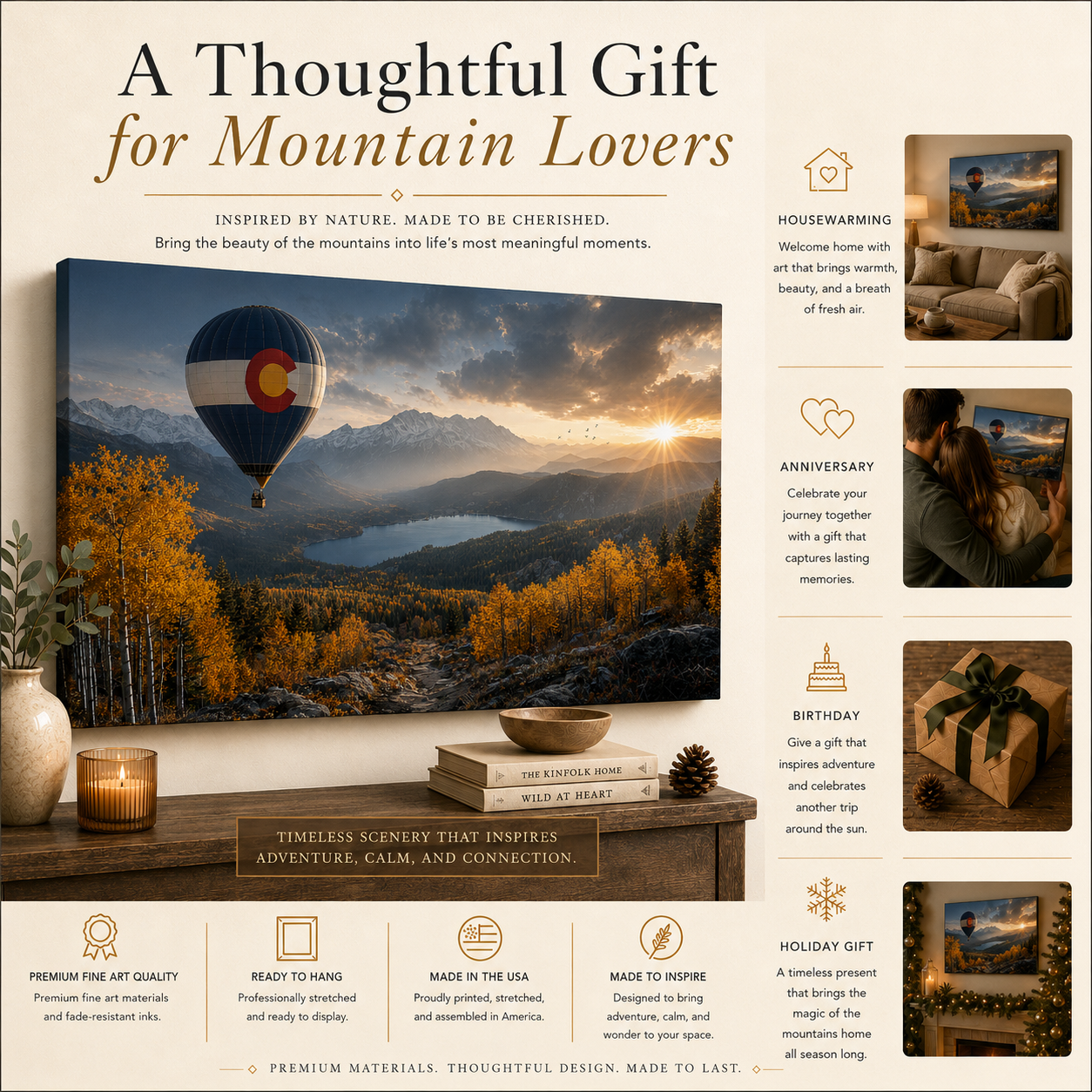 Colorado Flag Hot Air Balloon Canvas Print, Fall Aspen Mountain Wall Art