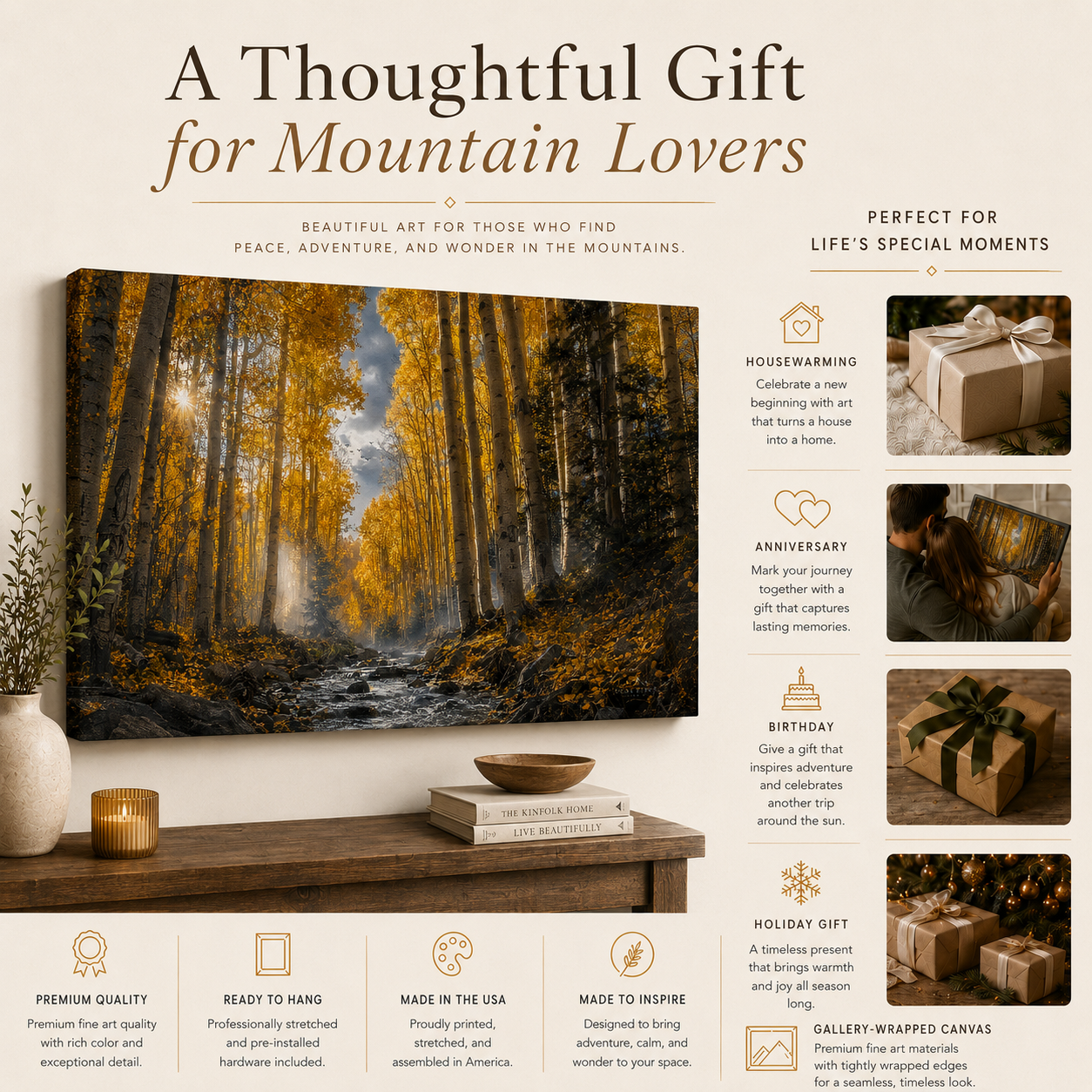 Fall Aspen Creek Canvas Print, Colorado Mountain Forest Wall Art