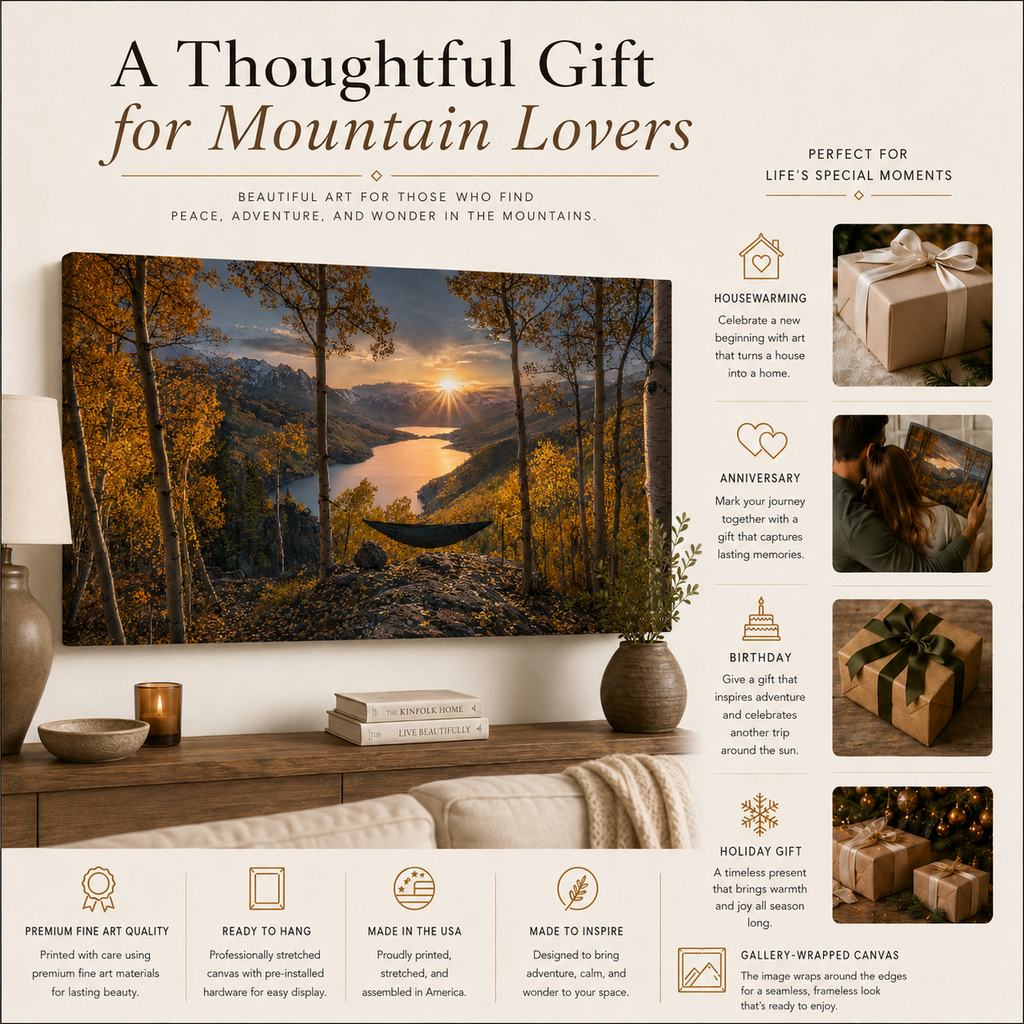 Fall Aspen Hammock Canvas Print, Colorado Mountain Sunset Wall Art