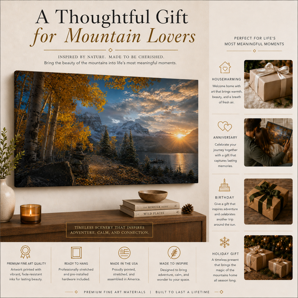 Fall Aspen Lakeside Canvas Print, Colorado Mountain Sunrise Wall Art